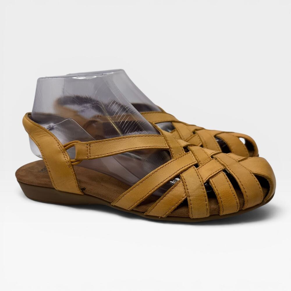 Earth Origins Belder Berri Amber Yellow Leather Gladiator Sandals Womens Size 8